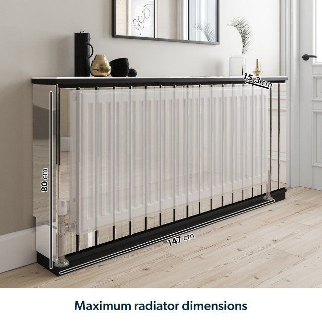 Narrow Mirrored Radiator Cover with Black Detail - 152cm - Sophia