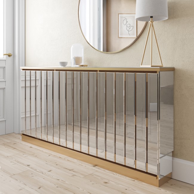 Narrow Mirrored Radiator Cover with Gold Detail - 152cm - Sophia