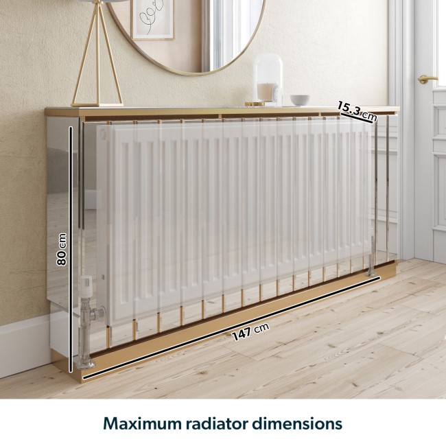 Narrow Mirrored Radiator Cover with Gold Detail - 152cm - Sophia