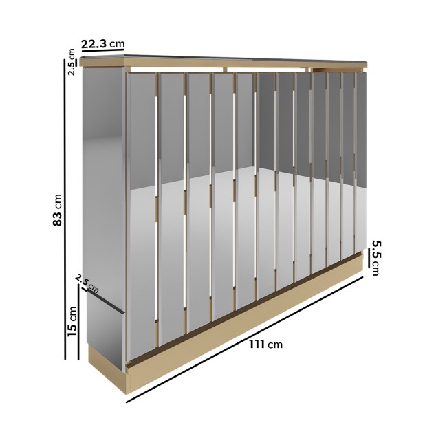 Narrow Mirrored Radiator Cover with Gold Detail - 111cm - Sophia