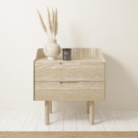 Light Wood Mid-Century Modern 2 Drawer Bedside Table - Saskia