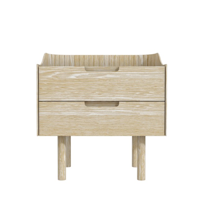 Light Wood Mid-Century Modern 2 Drawer Bedside Table - Saskia