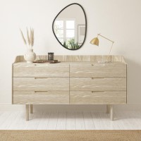 ONLY OPENED - Mid-Century Modern Wide Chest of 6 Drawers with Legs in Light Wood - Saskia