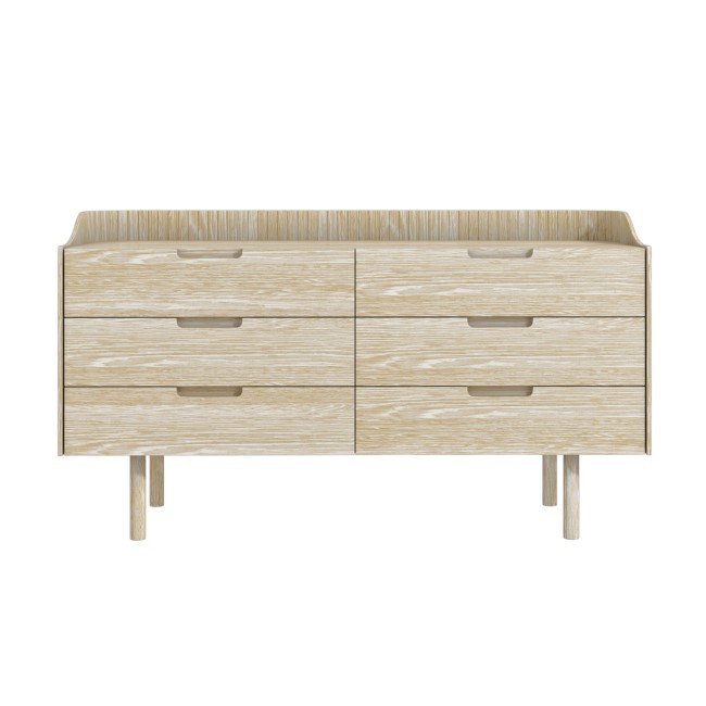 Wide Light Wood Mid-Century Modern Chest of 6 Drawers - Saskia