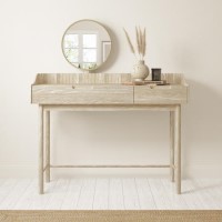 Light Wood Mid-Century Modern Dressing Table with Mirror and Drawers - Saskia