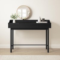 Black Mid-Century Modern Dressing Table with Mirror and Drawers - Saskia