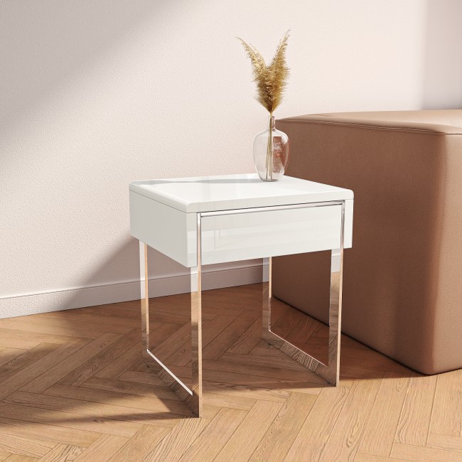 Rectangular White Gloss Side Table with Storage - Tiffany