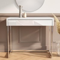 Small White High Gloss Console Table with Drawer - Tiffany