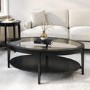 ONLY OPENED - Large Oval Black Wood Coffee Table with Glass Top - Toula