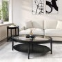 ONLY OPENED - Large Oval Black Wood Coffee Table with Glass Top - Toula