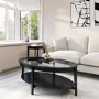 Round Black Glass Top Side Table with Storage - Toula