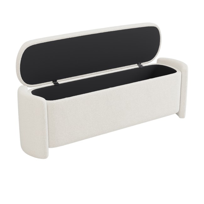 Off-White Boucle Storage Ottoman Bench - Taryn