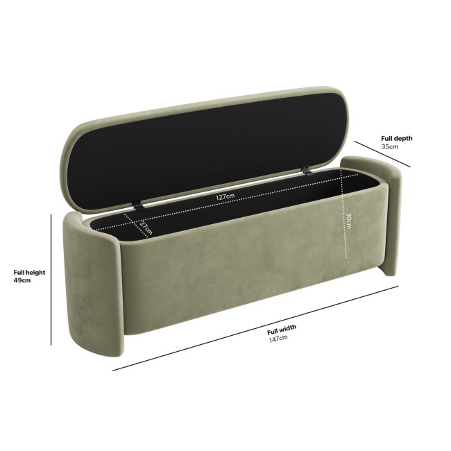 Sage Velvet Storage Ottoman Bench - Taryn