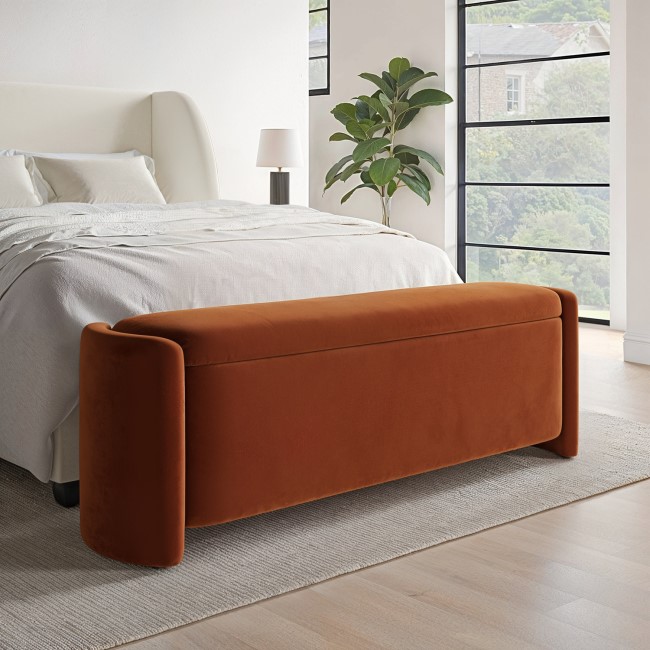 Rust Velvet Storage Ottoman Bench - Taryn