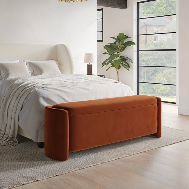 Rust Velvet Storage Ottoman Bench - Taryn