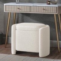 Off-White Boucle Dressing Table Stool with Ottoman Storage - Taryn