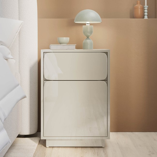 Cream Gloss 2-Drawer Bedside Table - Tova