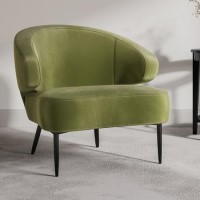 Olive Velvet Accent Chair with Black Metal Legs - Tyler