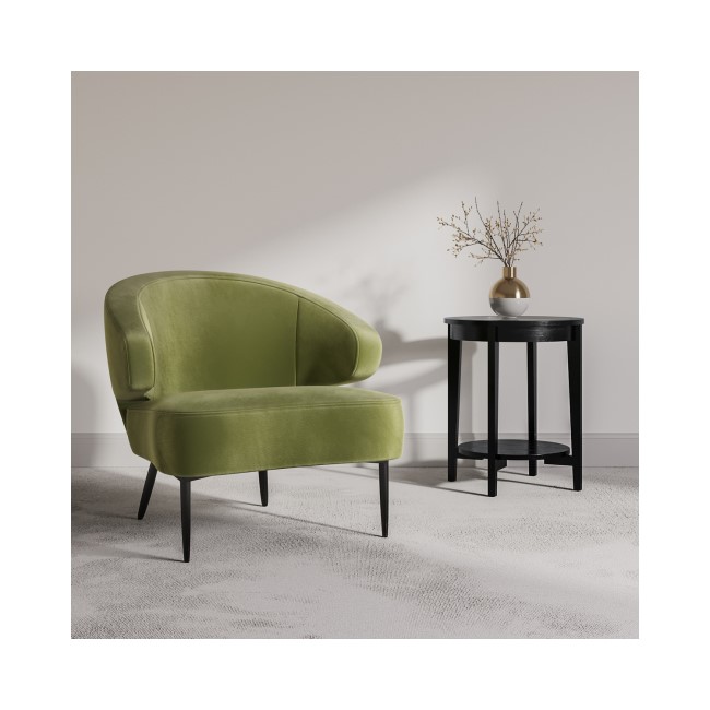 Olive Velvet Accent Chair with Black Metal Legs - Tyler