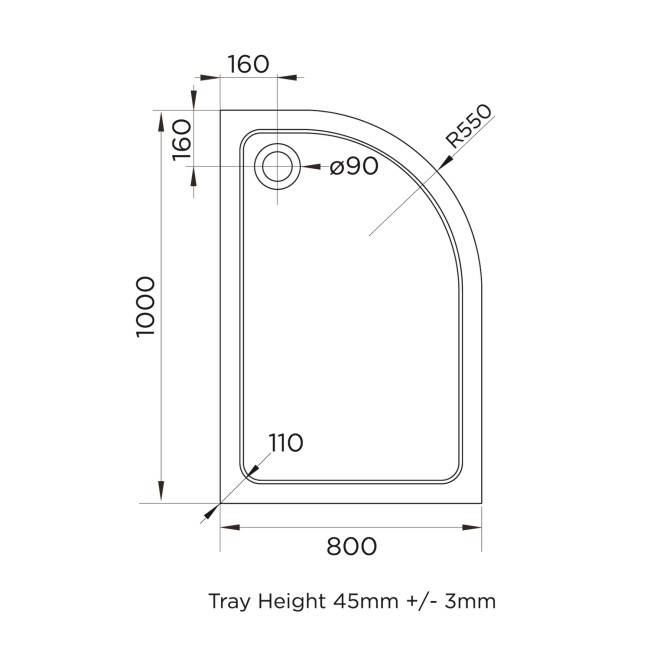 1000x800mm White Acrylic Capped Stone Resin Right Hand Offset Quadrant Shower Tray - Pearl