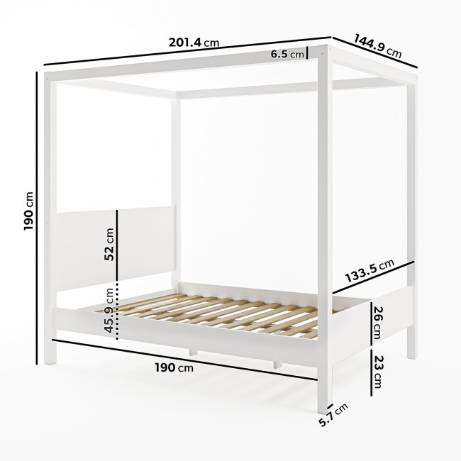 Double Four Poster Bed Frame in White - Victoria