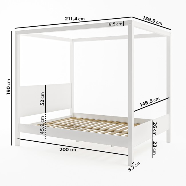 King Size Four Poster Bed Frame in White - Victoria