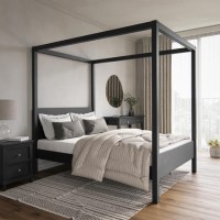 Double Four Poster Bed Frame in Black - Victoria