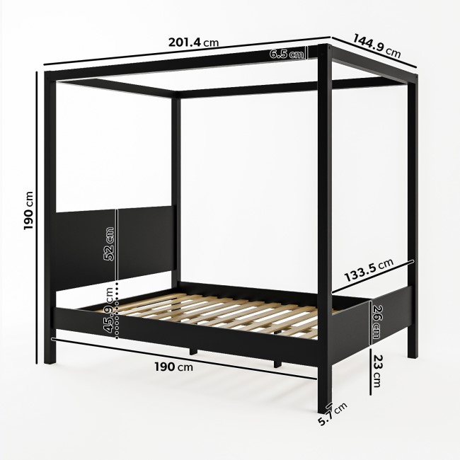 Double Four Poster Bed Frame in Black - Victoria