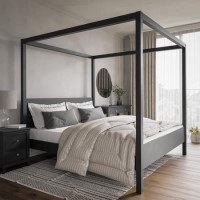 Super King Four Poster Bed Frame in Black - Victoria