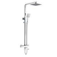 Chrome Square Thermostatic Bar Bath Mixer Shower Set with Slide Rail Kit & Hand Shower - Vira