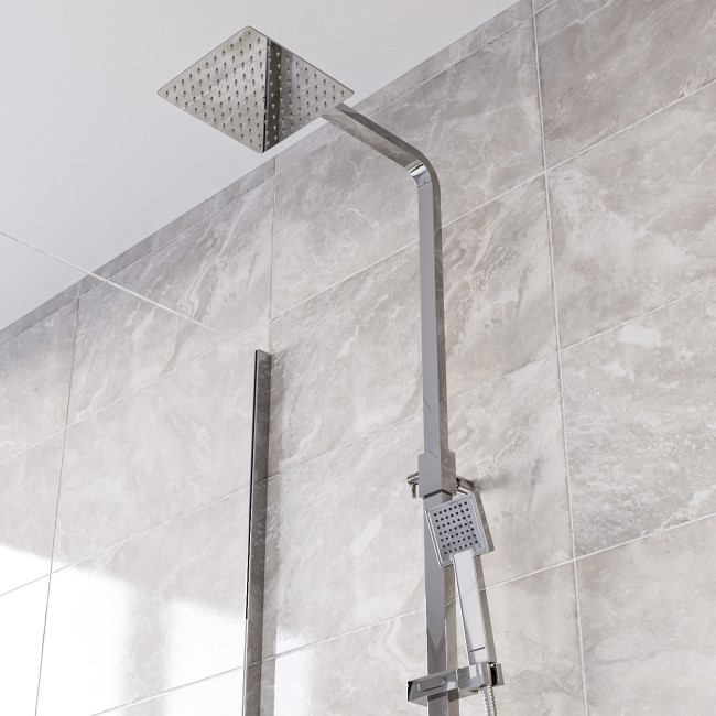 Chrome Square Thermostatic Bar Mixer Shower Set with Slide Rail Kit & Hand Shower - Vira