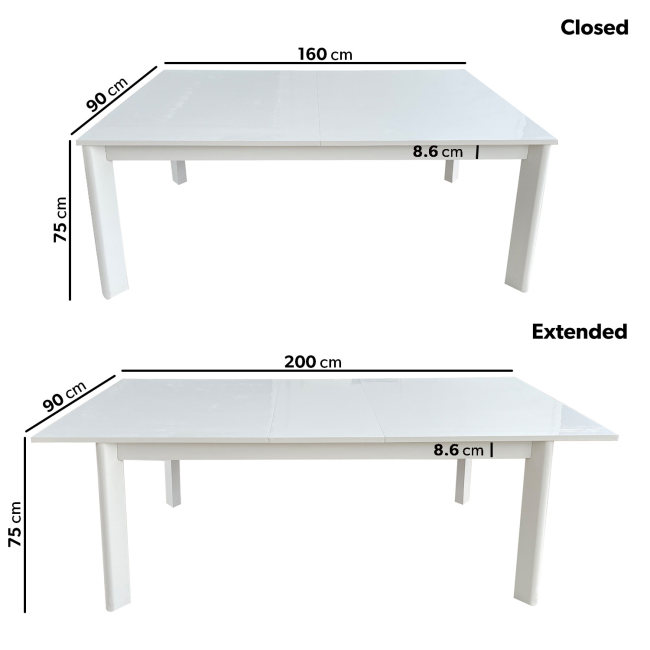 Large White Gloss Extendable Dining Table - Seats 4 - 6 - Vivienne