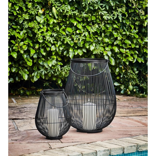 Ivyline Large Black Outdoor Lantern with Glass Insert Venere