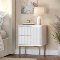 White and Gold High Gloss 2 Drawer Bedside Table with Legs - Valencia