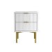 White and Gold High Gloss 2 Drawer Bedside Table with Legs - Valencia