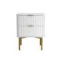 White and Gold High Gloss 2 Drawer Bedside Table with Legs - Valencia