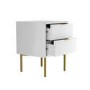 White and Gold High Gloss 2 Drawer Bedside Table with Legs - Valencia