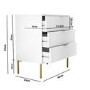 High Gloss White and Gold Chest of 3 Drawers - Valencia