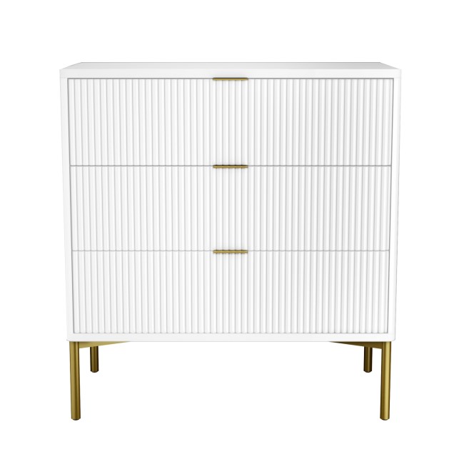 High Gloss White and Gold Chest of 3 Drawers - Valencia