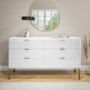 Wide White High Gloss Chest of 6 Drawers with Legs - Valencia