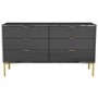 Wide Dark Grey High Gloss Chest 6 Drawers with Legs - Valencia