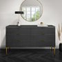 Wide Dark Grey High Gloss Chest 6 Drawers with Legs - Valencia