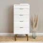 Tall Narrow White High Gloss Chest of 5 Drawers with Mirror - Valencia