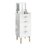 Tall Narrow White High Gloss Chest of 5 Drawers with Mirror - Valencia