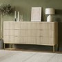 Wide Oak and Gold Ribbed Chest of 6 Drawers with Legs - Valencia