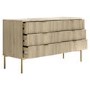 Wide Oak and Gold Ribbed Chest of 6 Drawers with Legs - Valencia