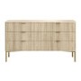 Wide Oak and Gold Ribbed Chest of 6 Drawers with Legs - Valencia