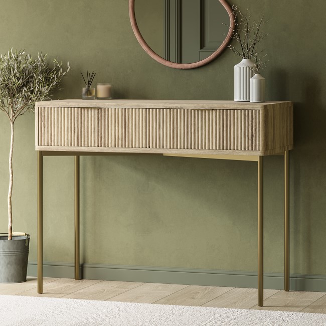 Oak and Gold Ribbed Dressing Table with Storage Drawers - Valencia