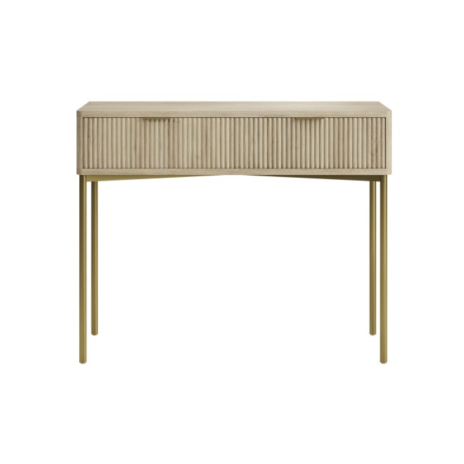 Oak and Gold Ribbed Dressing Table with Storage Drawers - Valencia