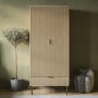 Oak and Gold Ribbed Double Wardrobe With Drawer - Valencia